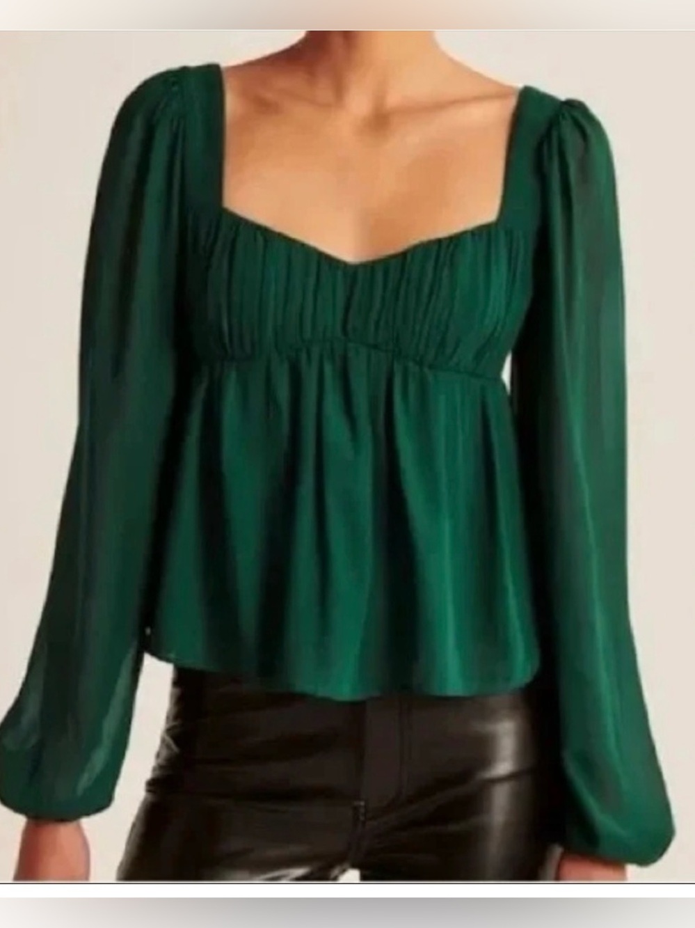 Abercrombie & Fitch Emerald Babydoll Green Sheer Sleeve Blouse